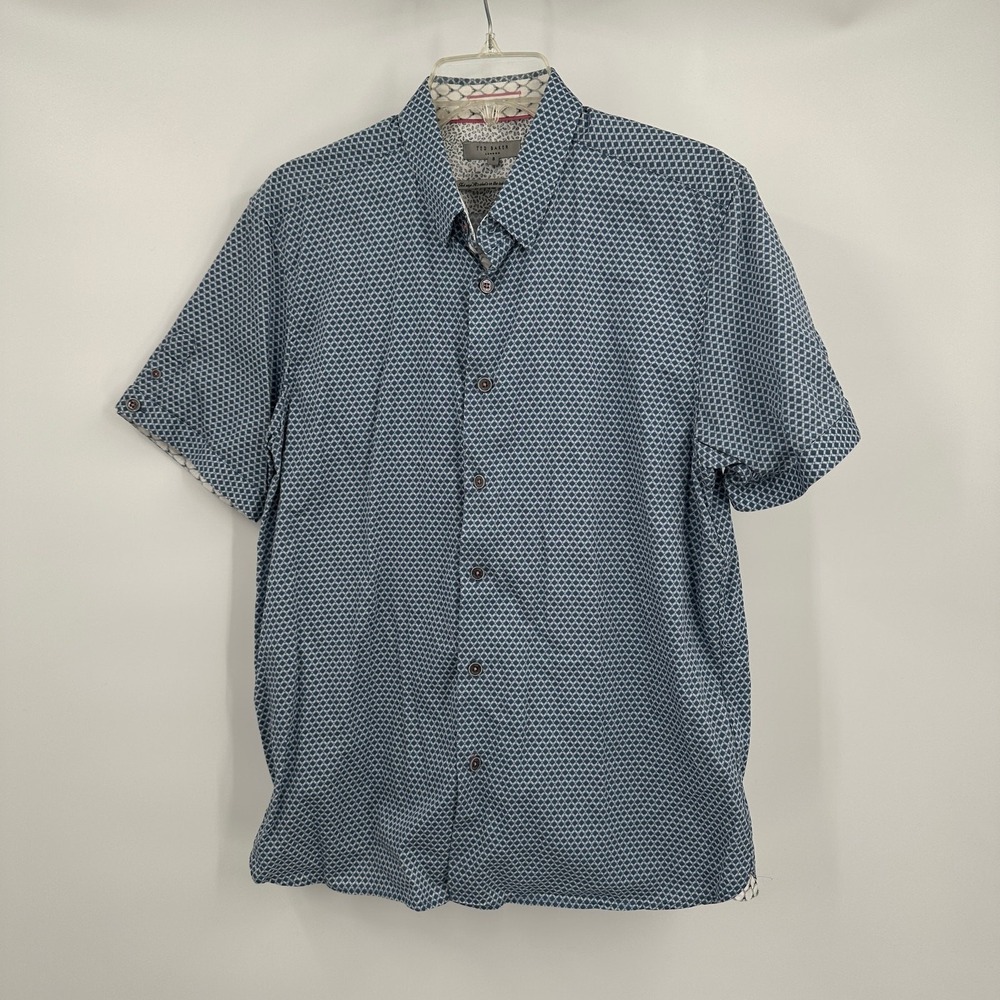 Ted Baker London Mens Preppy Business Casual Shirt Size S Geometric Modern Blue